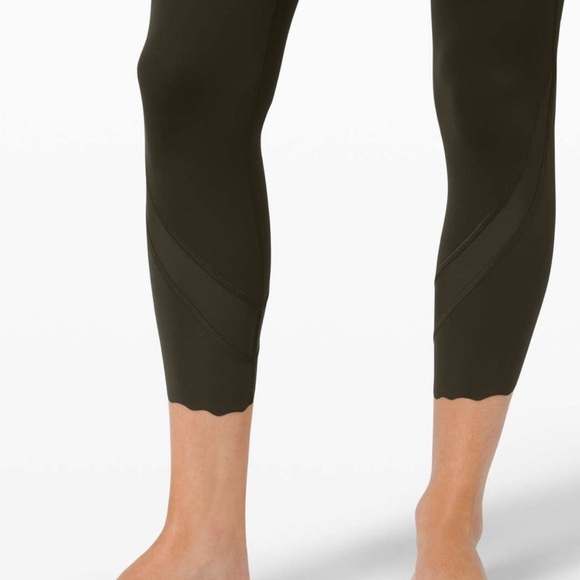 NWOT Lululemon Army Green Wunder Under Crop Scalloped Hem Leggings - Picture 2 of 8